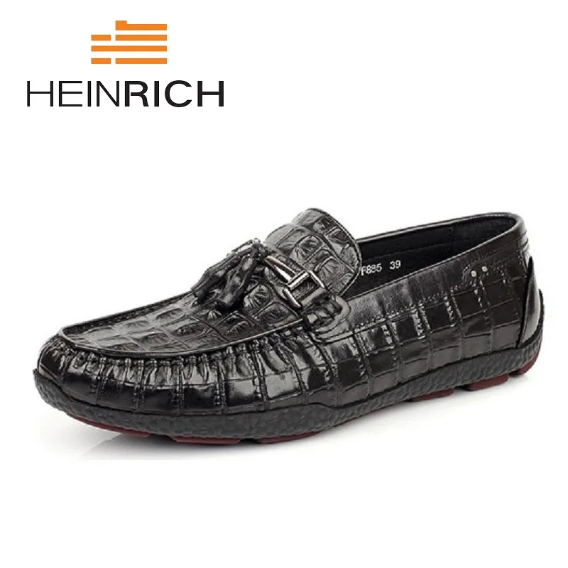 

HEINRICH Crocodile Men Casual Leather Shoes Slip On Genuine Leather Mens Loafers Moccasins Breathable Shoes Sapato Branco