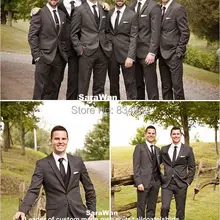 Индивидуальный заказ темно-серый смокинг жениха, 2-кнопочный лацкан с тупым углом; темно-серый Нарядные Костюмы для свадьбы