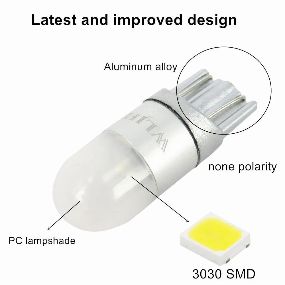 WLJH 10x T10 W5W светодиодный ламповый светильник 3030 SMD автомобильный купол для салона автомобиля парковочные огни номерного знака лампы без полярности универсальные