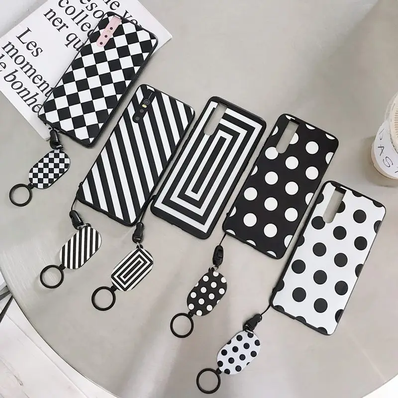 Simple black and white shell original lanyard invisible ring bracket For Samsung galaxy A5 6 7 8 Plus 9 2018 all inclusive |