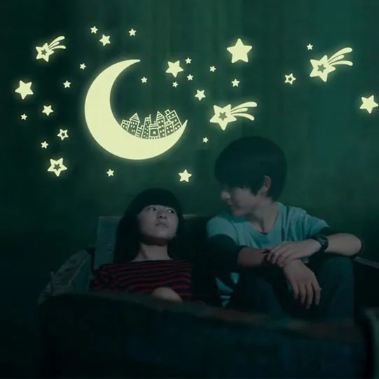 Флуоресцентные Серебристые светится в темноте Луна Happy Star светящиеся виниловые