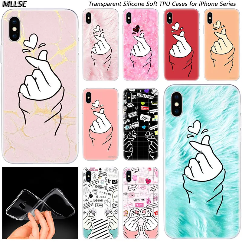 Модный силиконовый чехол Love on the finger kpop heart для Apple IPhone 11 Pro XS Max X XR 7 8 6 6s Plus 5S SE мягкий