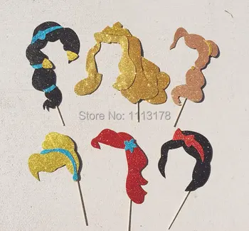 

glitter Princess Inspired Photo Booth Prop Set; girl Birthday Props girls party masks snow white Cinderella Little Mermaid