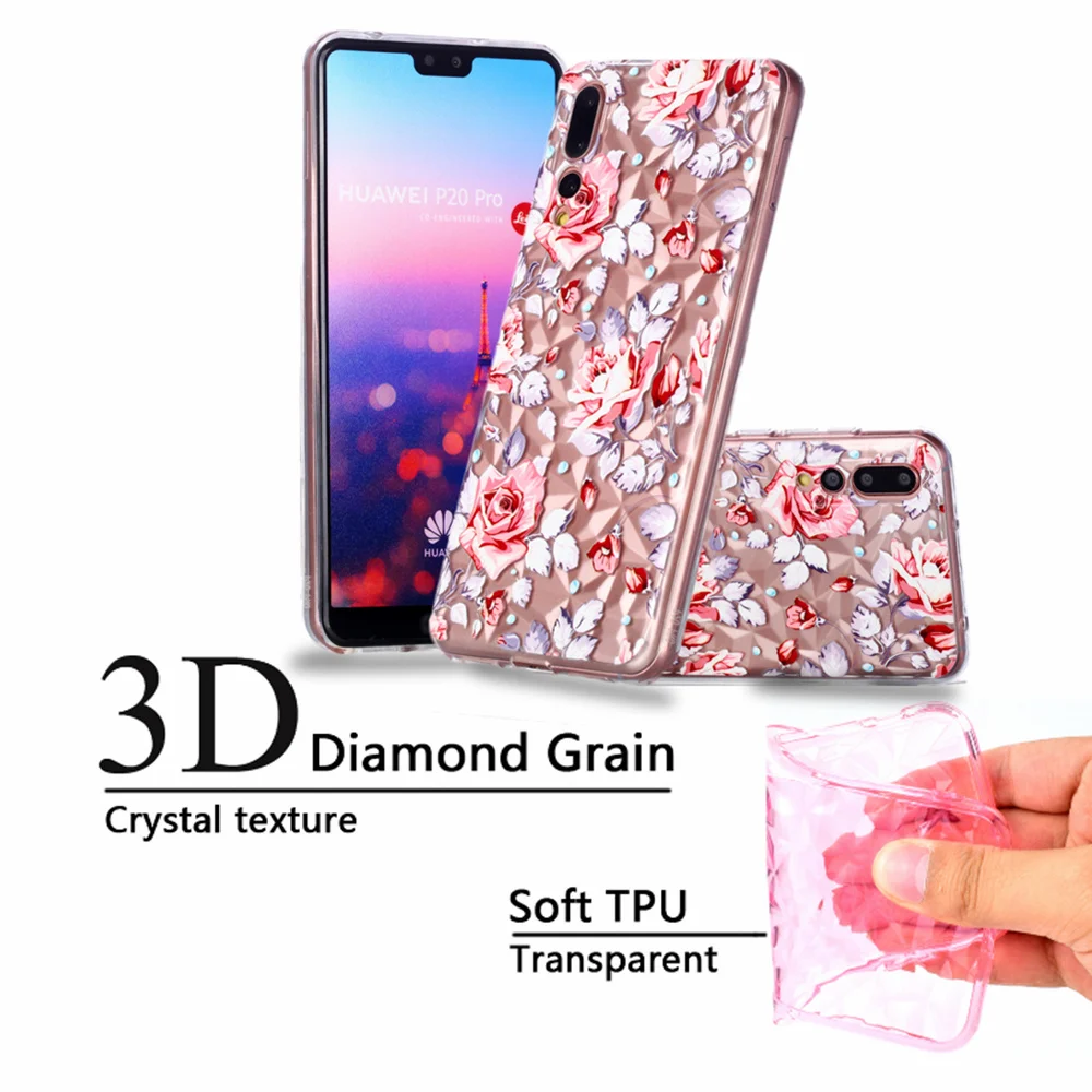 

3D Diamond Grain Crystal texture Silicone Phone Case For Huawei P20 Pro Plus Cover Case For Huawei P20 / P20 lite Nova 3 3e