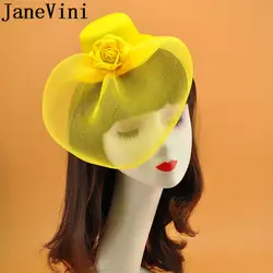 JaneVini/2019 Свадебные акссуары для волос, розовые вуалетки и головные уборы, закрывающие лицо, Цветочные Формальные вечерние женские шляпы