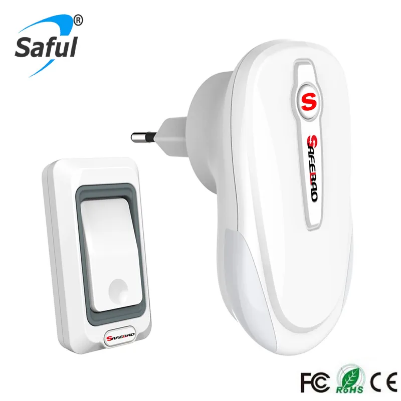 

Saful Waterproof Wireless doorbell White remote control doorbell EU plug 1 indoor receiver +1 outdoor transmitter