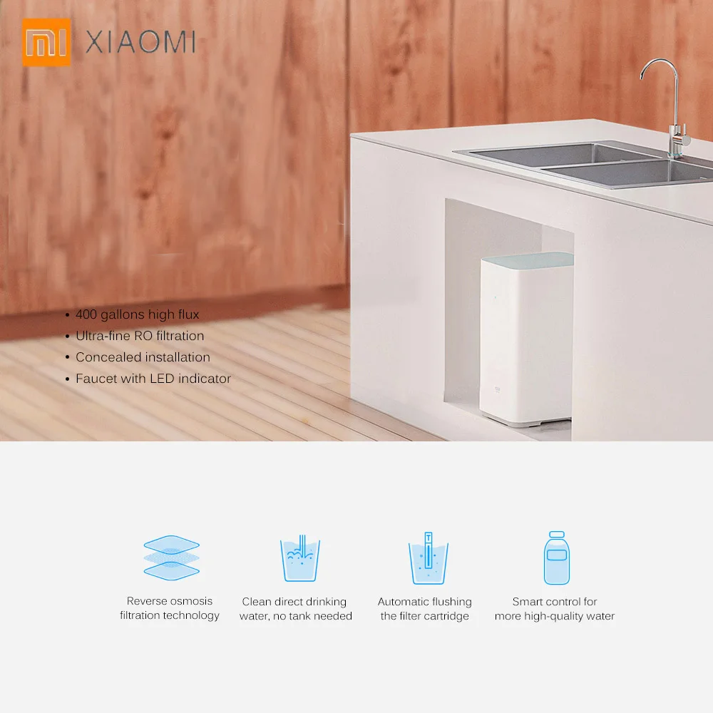 

Original Xiaomi Mi Water Purifier Watering Filters Support RO Purification Technology App Control WIFI Android IOS Water Filters