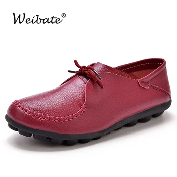 

WEIBATE 2019 Fashion Flats Womens Boat Shoes Lace-up Footwear Ladies Smooth Leather Moccasins Mother Shoes Non-slip Nurse Shoes