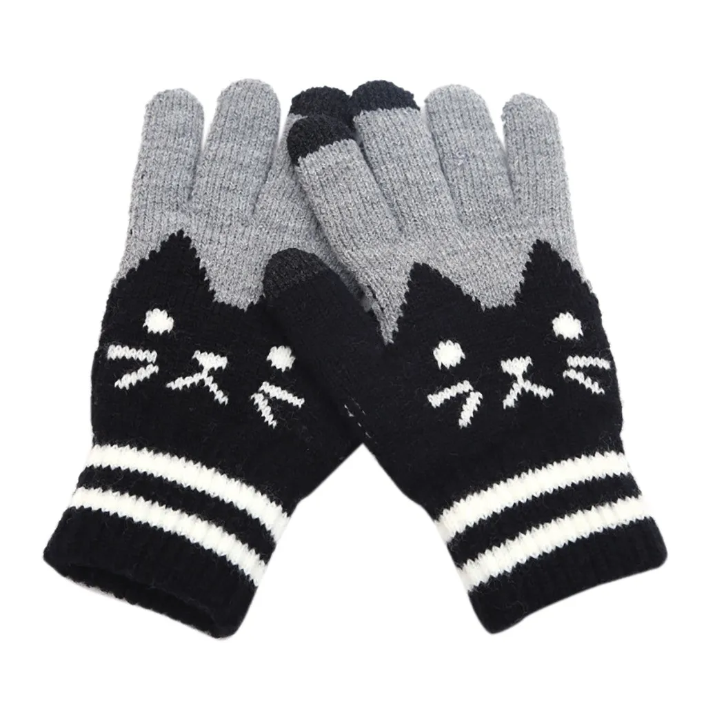 Winter Gloves Women Men Cut Cat Knit Touch Screen Fingers Click Screen Warm Fleece Glove Sensory Gloves Women Guantes Invierno