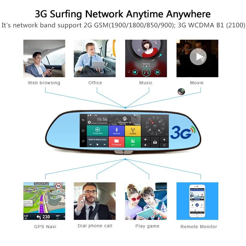Junsun 3g 7 &quotкамера заднего вида камера Android 5 0 wifi gps Full HD 1080P видеорегистратор двойной