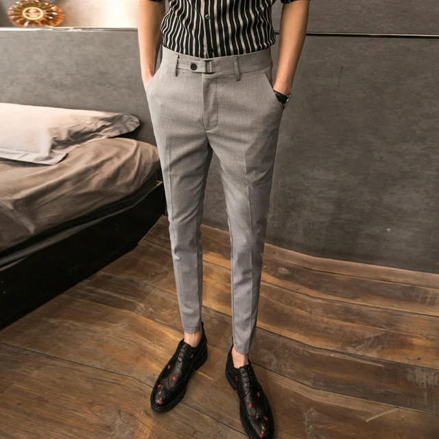 2019 summer suit pants mens silk dress pants high quality straight long