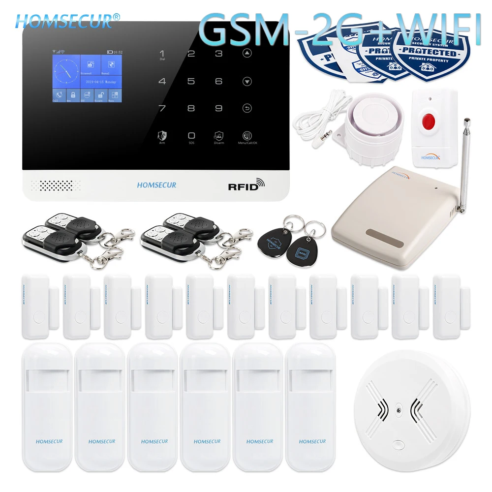 

HOMSECUR Wireless 2G/GSM WIFI SMS Autodial Burglar Alarm System+SOS Intercom (EN/DE/ES/RU/FR/PL/PT/IT Menu Adjustable)