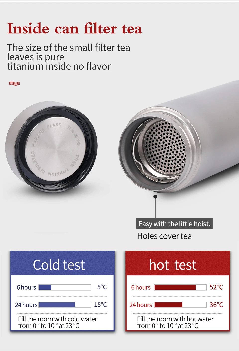 Tiartisan открытый титановый изолированный термос с чайным фильтром с двойными стенками для кемпинга, чайник для питьевой воды 400 мл Ta8401Ti
