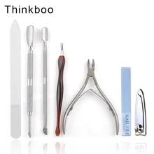 Портативный 7 шт./компл. маникюрный набор для ухода за ногтями толкатель кусачки буферный блок базовый Маникюрный Набор инструментов Набор для полировки ногтей