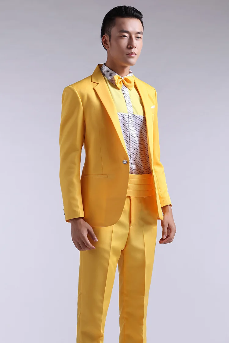 Suit Men New 2020 Long-Sleeved Men's Suits Dress Hosted Theatrical Tuxedos For Men Wedding Prom Red Yellow Blue And Green M L XL