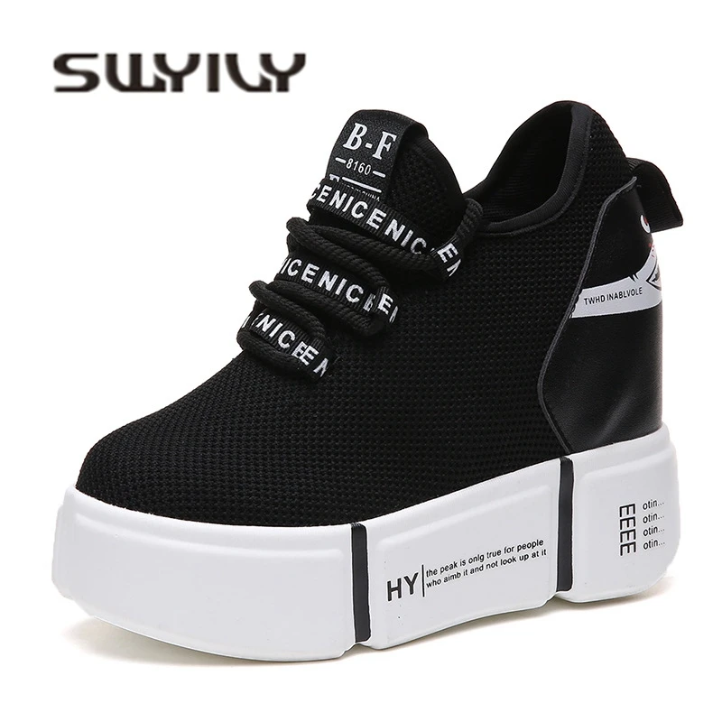 

SWYIVY Woman Sneakers Shoes Wedges Women's Shoes Autumn Knitting Breathable Female Causal Shoes 2018 New Platform Sneakers 34