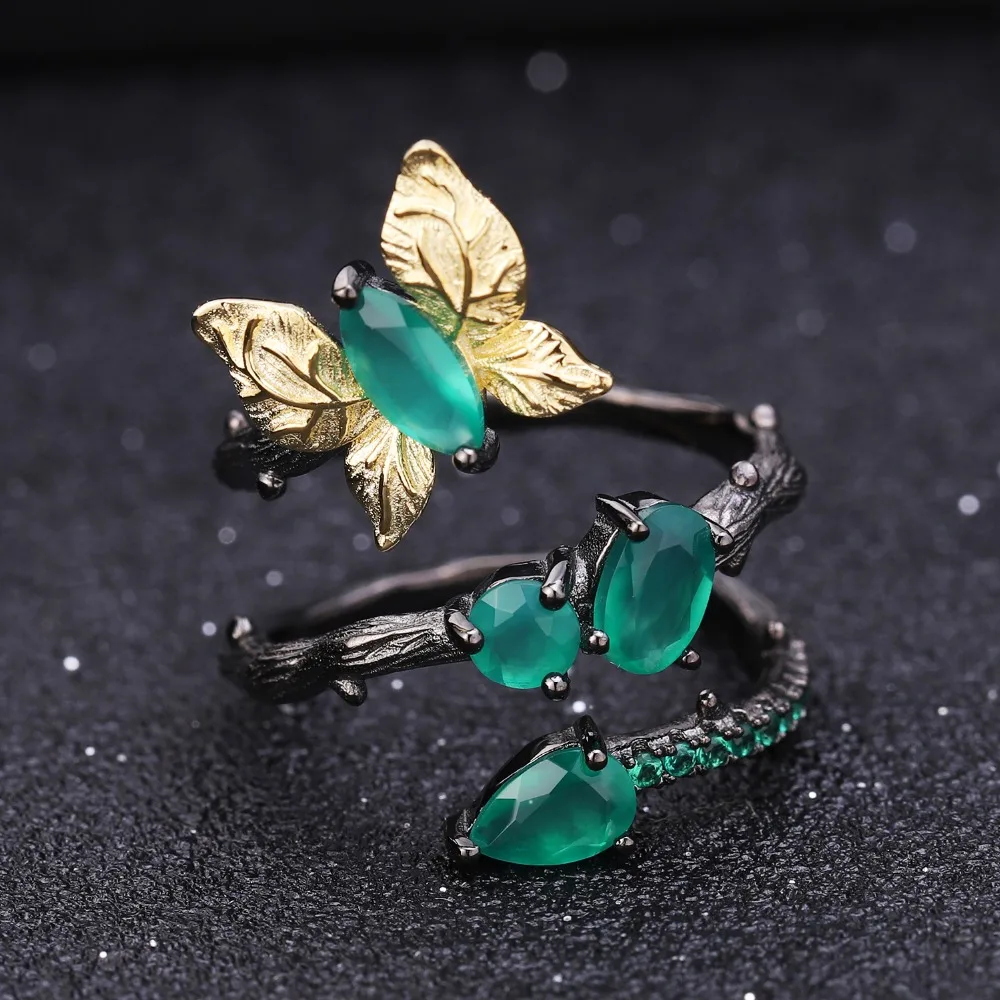 Floral Rings Green Jade Butterfly Ring GEM'S BALLET Original