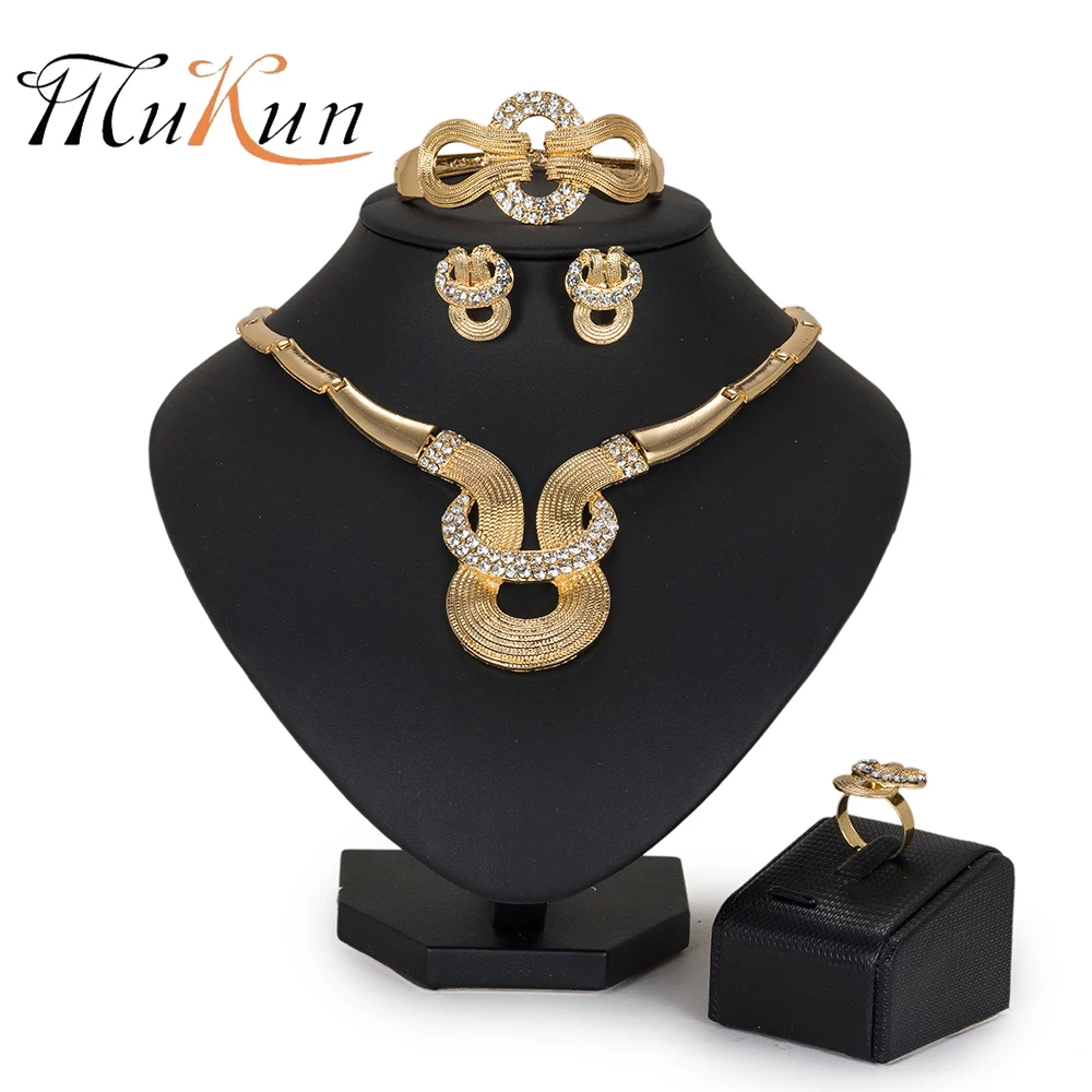 

MUKUN African women jewelry set Dubai Gold Jewelry Sets For Women Nigeria Wedding Jewellery Set fashion Bridal Costume Jewelery