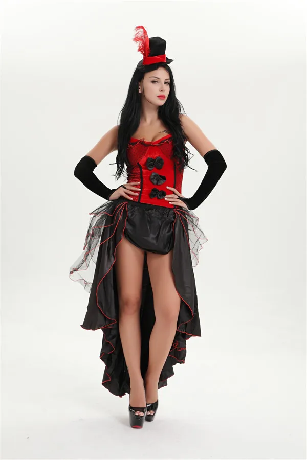 Burlesque Showgirl Can Flapper нарядное платье костюм со шляпой Красный Розовый S M L XL 2XL - Цвет: Красный