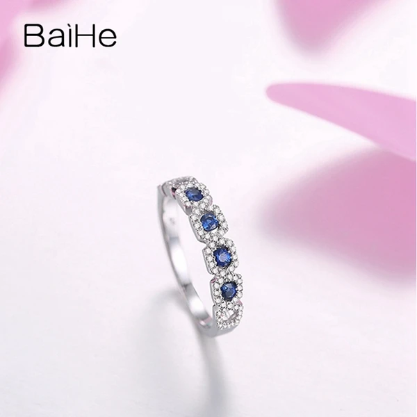 BAIHE Solid 18 к белое золото(AU750) 0.32CT Сертифицированный H/SI круглый натуральный сапфиры Свадебные для женщин мужчин Мода ювелирные изделия подарок кольцо