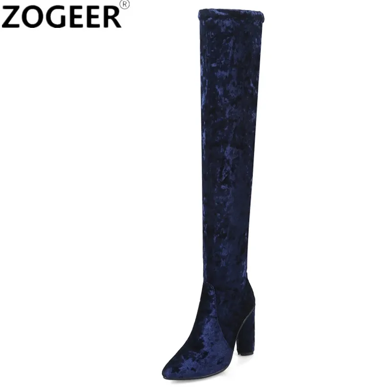 

Fashion Velvet Women Boots Autumn Winter Party Nightclub Thigh High Boot Ladies Shoes High Heels Pointed Toe Over the Knee Boots