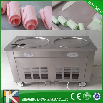 

Thailand style double pans roll fry ice cream machine with pedal defrost