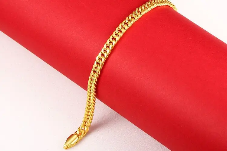 MxGxFam( 18 cm x 4.8 mm) Chain Bracelet Jewelry For Women Men 24 k Pure Gold Color Fashion Designs Allergy Free