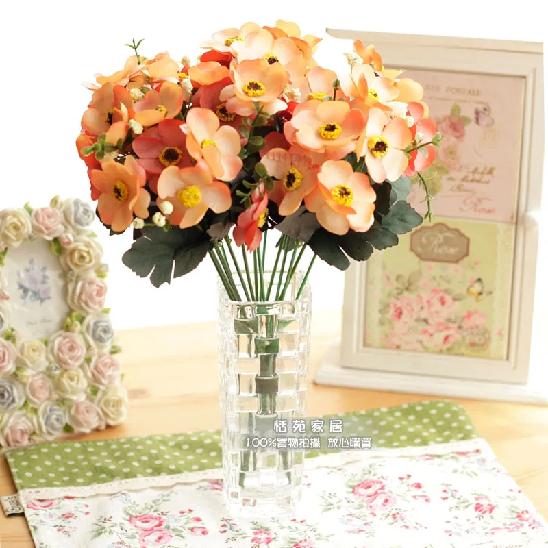 Fashion artificial flower set quality glass vase dining table bowyer
