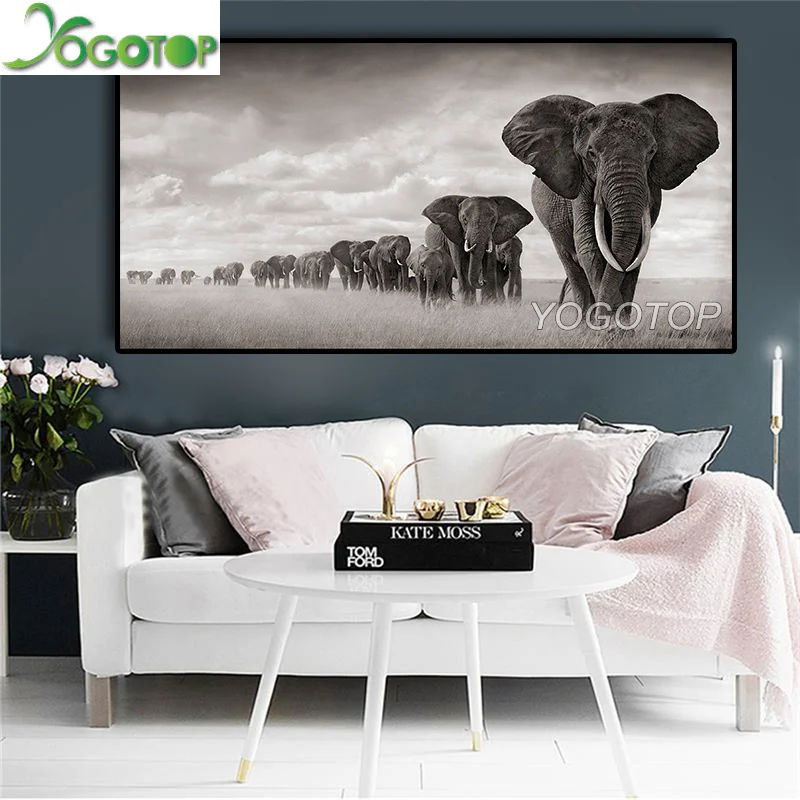 YOGOTOP большой 5D DIY алмазная живопись черная Африка Слоны дикие животные Алмазная Вышивка Полный Стразы художественная мозаика YY1150