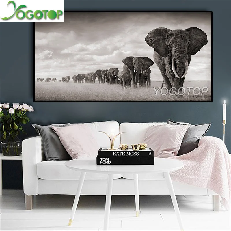 

YOGOTOP Large 5D DIY Diamond Painting Black Africa Elephants Wild Animals diamond embroidery full rhinestone art mosaic YY1150