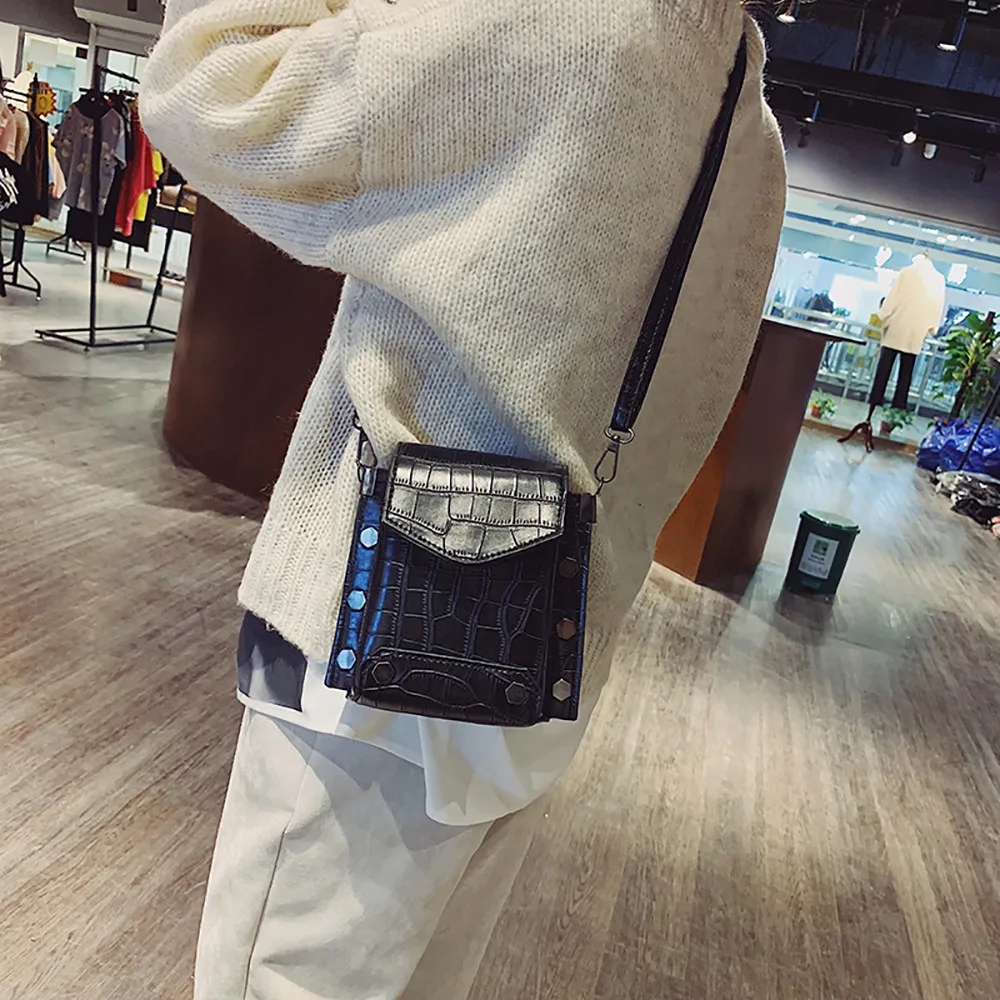 Женская маленькая квадратная сумка с каменным узором, новинка, однотонная сумка на плечо с заклепками, сумка через плечо в Корейском стиле Ja24