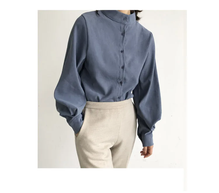 womens tops and blouses Fashion women blouse shirt lantern long sleeve women shirts solid stand collar office blouse 2516 50