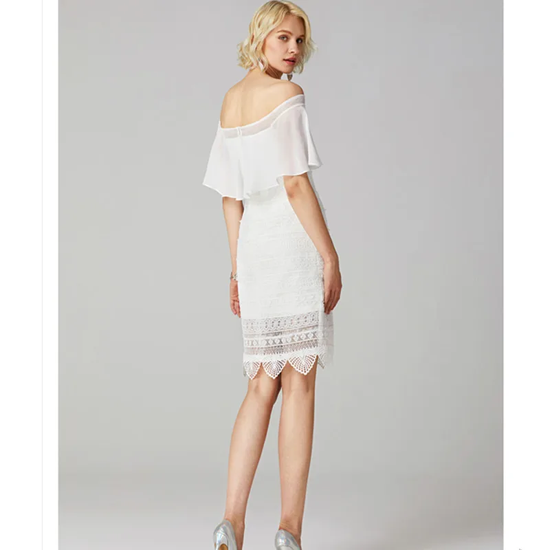 Short Sleeve.Sheath Column Wedding Dress