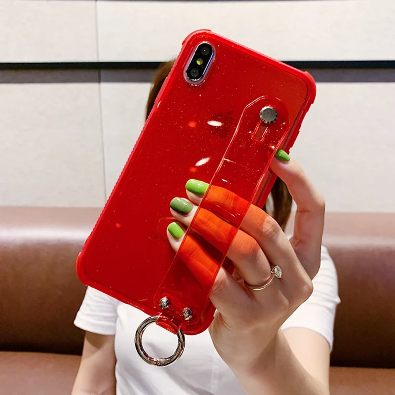 Two-color glitter wristband bracket mobile phone shell four corners all-inclusive anti-fall soft for iphone XS Max XR X |