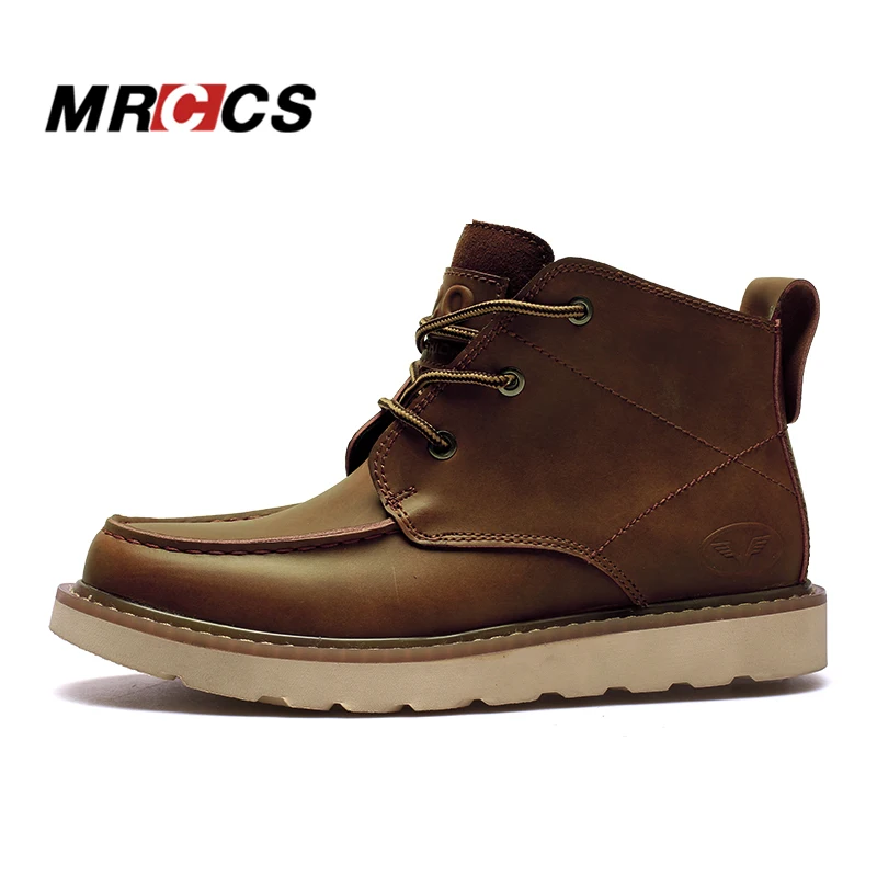 MRCCS/; мужские рабочие ботильоны; водонепроницаемые кожаные ботинки; сезон осень-зима; повседневная обувь с круглым носком коричневого/черного цвета