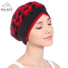 WELROG бандана шарф Мусульманский тюрбан обертывания для женщин двойной цвет кепки с плетением головной платок мусульманский стрейч точка печатных шляпа