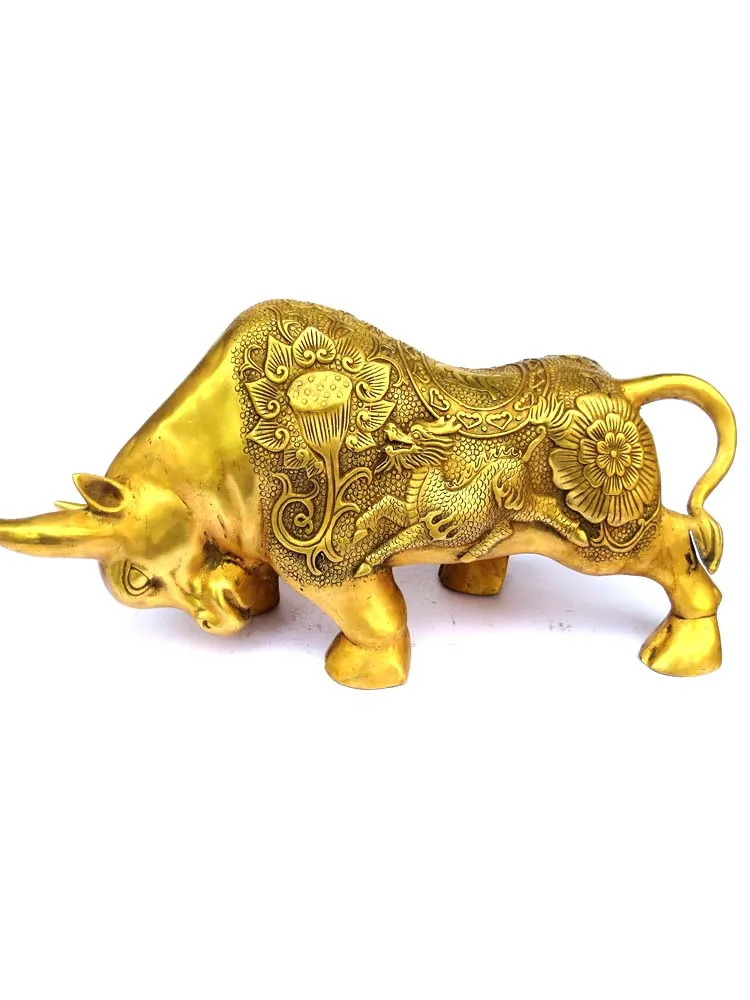 exquisite Uniquel brass found kylin flower lotiform OX bull statue | Дом и сад