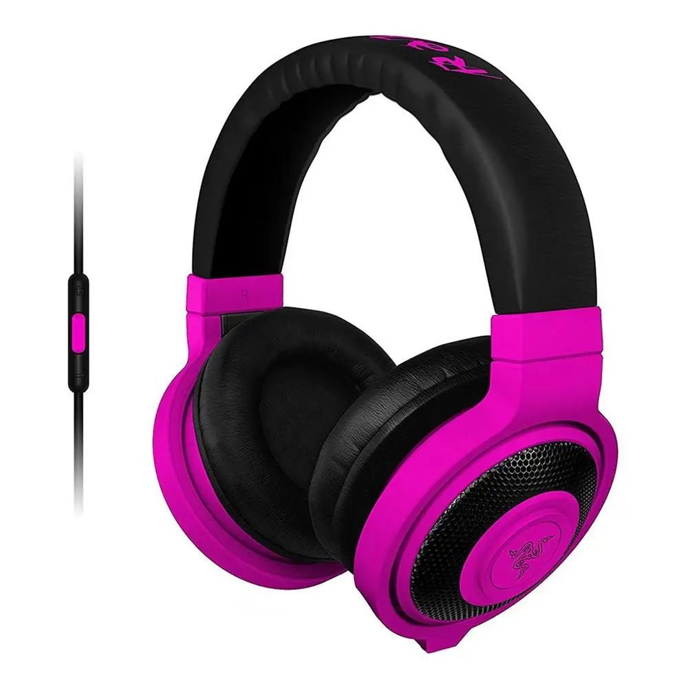 Оригинальные мобильные аналоговые музыкальные и игровые наушники razer Kraken 3,5 мм с микрофоном и пультом дистанционного управления, игровые музыкальные наушники - Цвет: Neon Purple