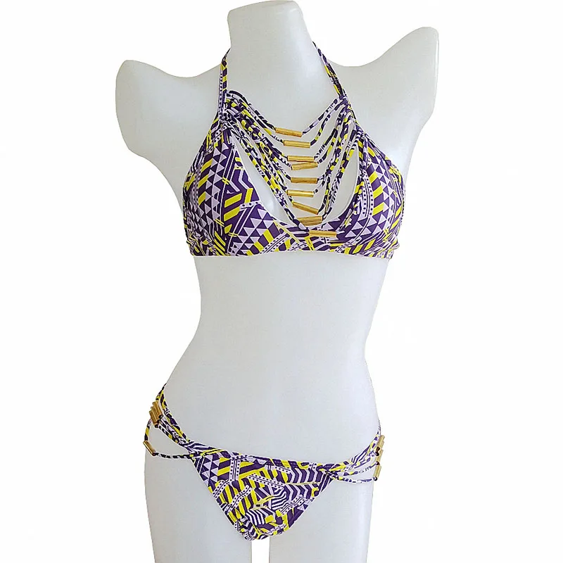 

2019 Bikini Swimsuit Women Padded Push Up Halter Top Low Waist Swimsuit Bandage Lady Swimwear Hot Sexy Brazilian Vintage Stylish