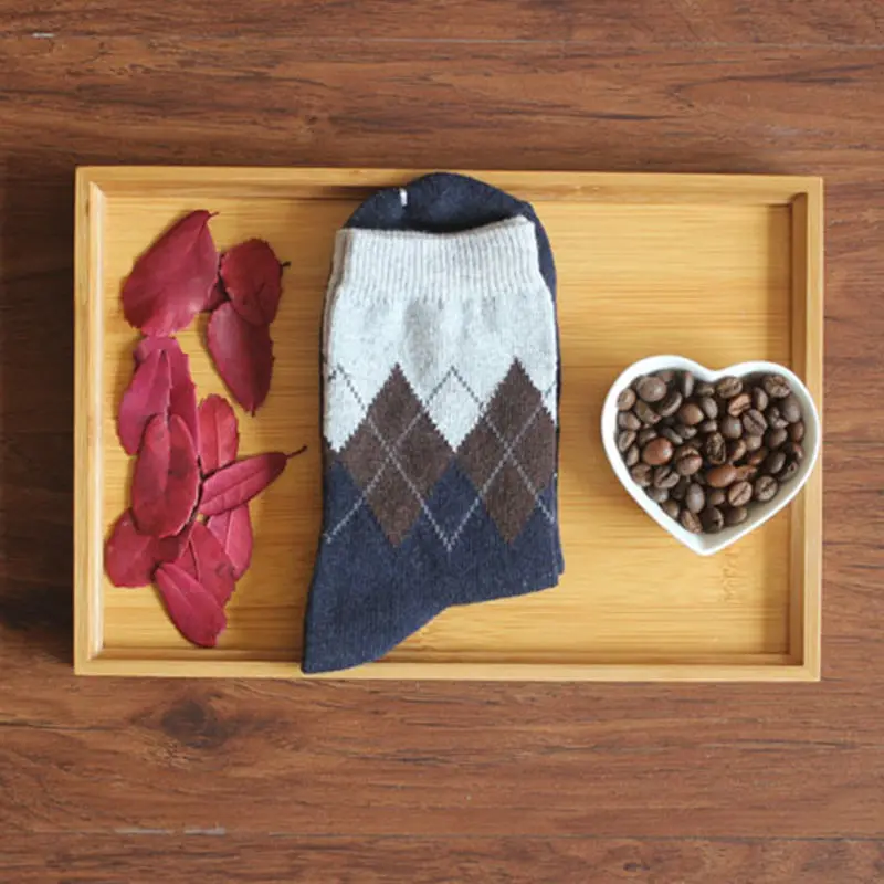 Diamond Men Socks Rabbit Wool Thick Warm Male Socks Geometry Pattern High Quality Male Casual Middle Sock Autumn Winter Clothing (4)