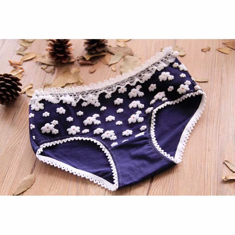 2018 Girls Underwear 7pc/lot lace lovely navy panties Bow Low Waist Briefs Young Girl teenagers Pants children students