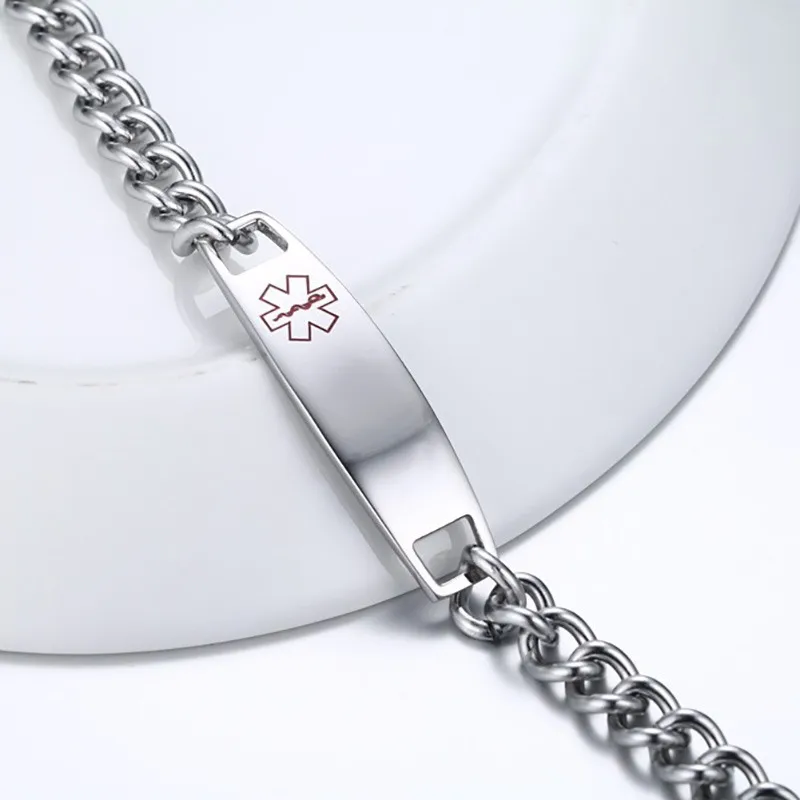 Vnox Free Engrave Medical Identification Bracelet Bangle Stainless Steel Customization Jewelry stainless steel bracelet medical alert bracelet