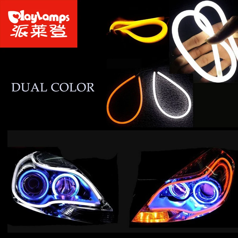 

2x led tube light 60cm flex DRL led daytime running light For Audi-Style Dual Color Blue White Red led strip light waterproof