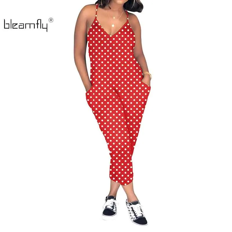 Polka Dot Printed Long Jumpsuit Women One Piece Rompers