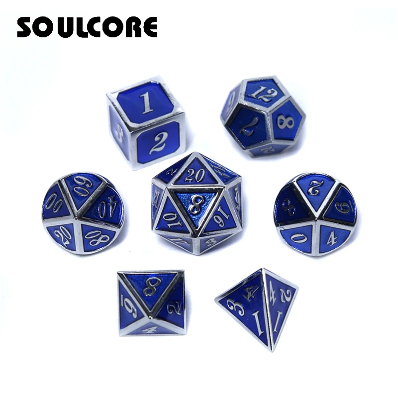 

d&d rpg metal dice set dnd polyhedral solid dungeons and dragons digital blue dices table games Zinc alloy pattern d20 12 10 6