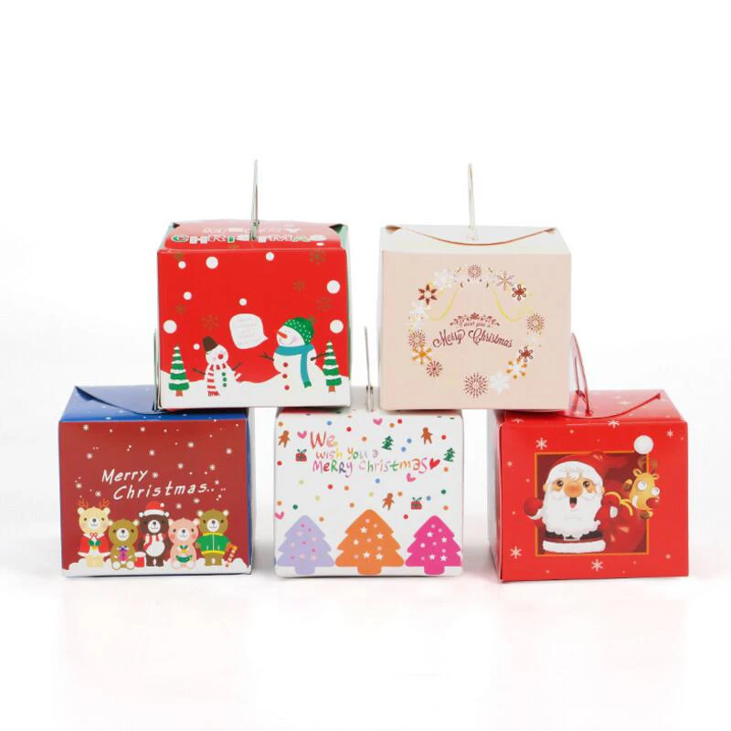 

20 Pcs/lot Merry Christmas Biscuits Candy Box Square Color Paper Box Christmas Tree Gift Box 9.5x9.5x8cm