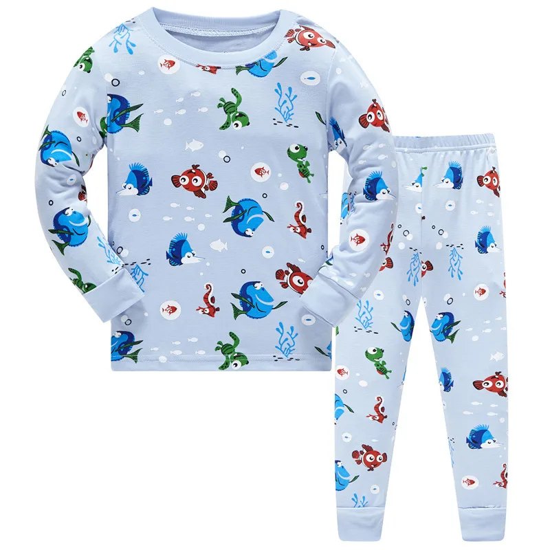1 комплект; 8R-127; Детские пижамные комплекты для мальчиков с рисунком рыбы; комплект одежды для сна с длинными рукавами для От 3 до 8 лет - Цвет: Fish
