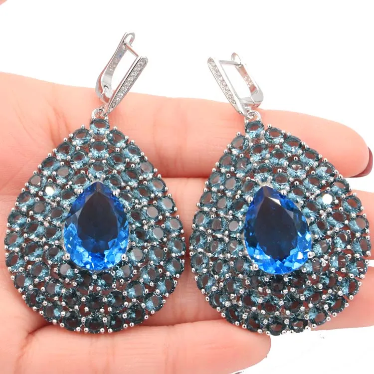 

Elegant Big Long Pink Tourmaline, White CZ Woman's Girls Wedding 925 Silver Earrings Gift