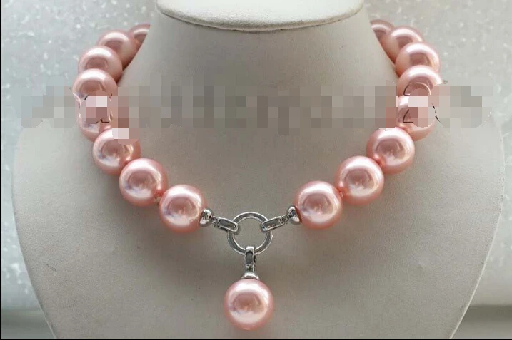 

QW837 18" Natural 18mm Pink Round Shell Pearl Necklace pendant #f1763! @^Noble style Natural Fine jewe FREE SHIPPING ##a #a