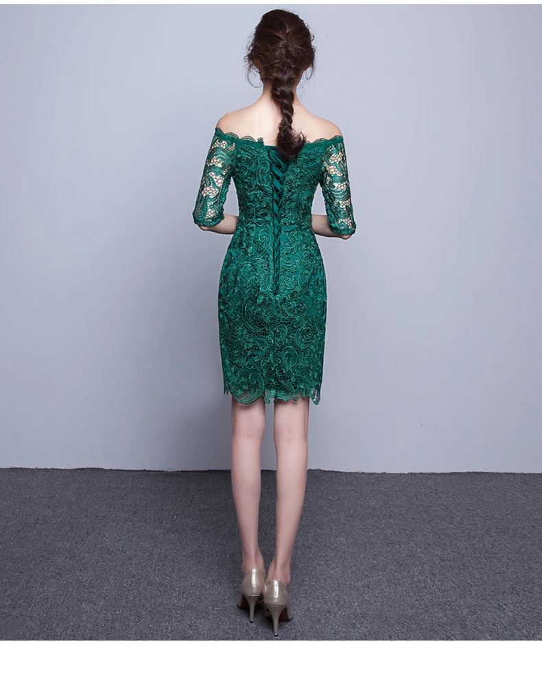 Мини Qipao Кружево современный китайское традиционное платье для торжеств вечернее платье короткое одно плечо невесты пикантные зеленый